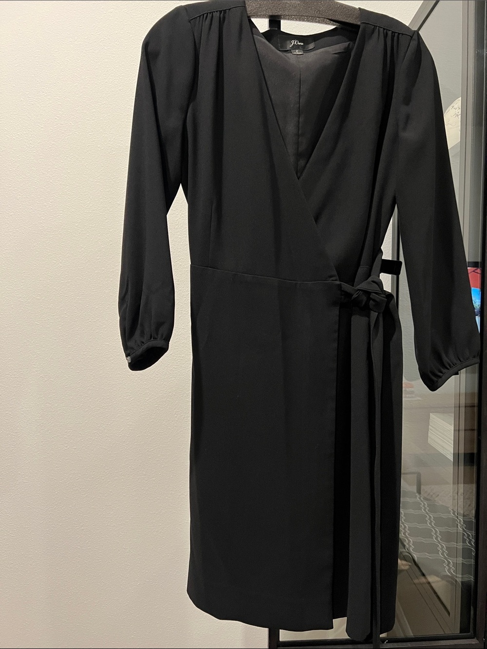 Black Wrap Midi Dress with Tie Waist